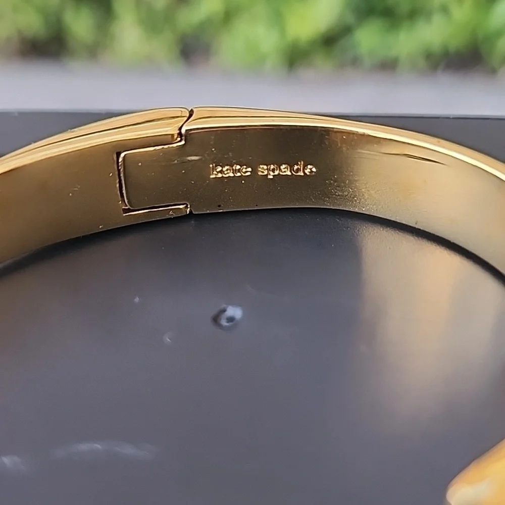 Kate Spade New York Raise The Bar Shiny Cuff Hinged Gold Tone Bracelet - Picture 2 of 5